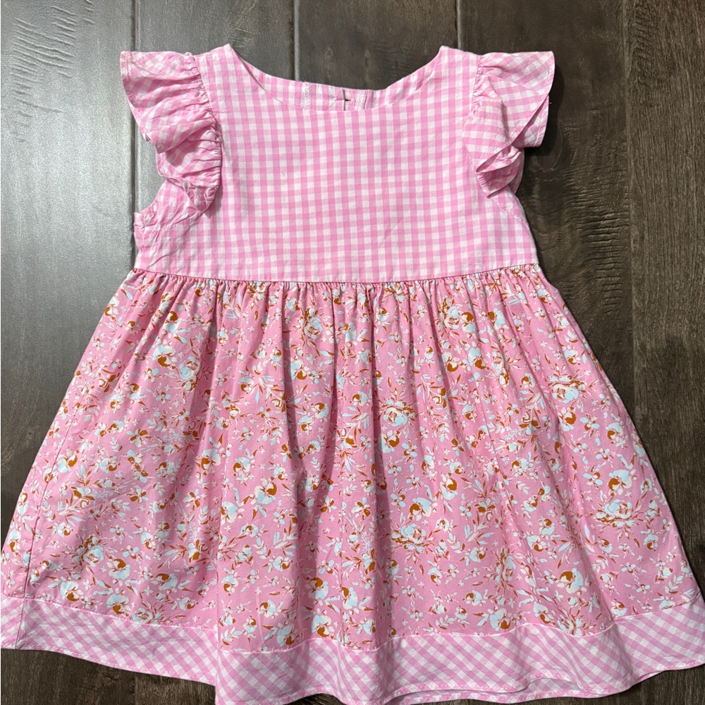 Charming Pink Gingham and Floral Kids Tunic